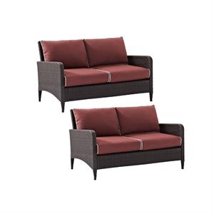Home Square 2 Piece Outdoor Wicker Polyester Loveseat Set in Sangria