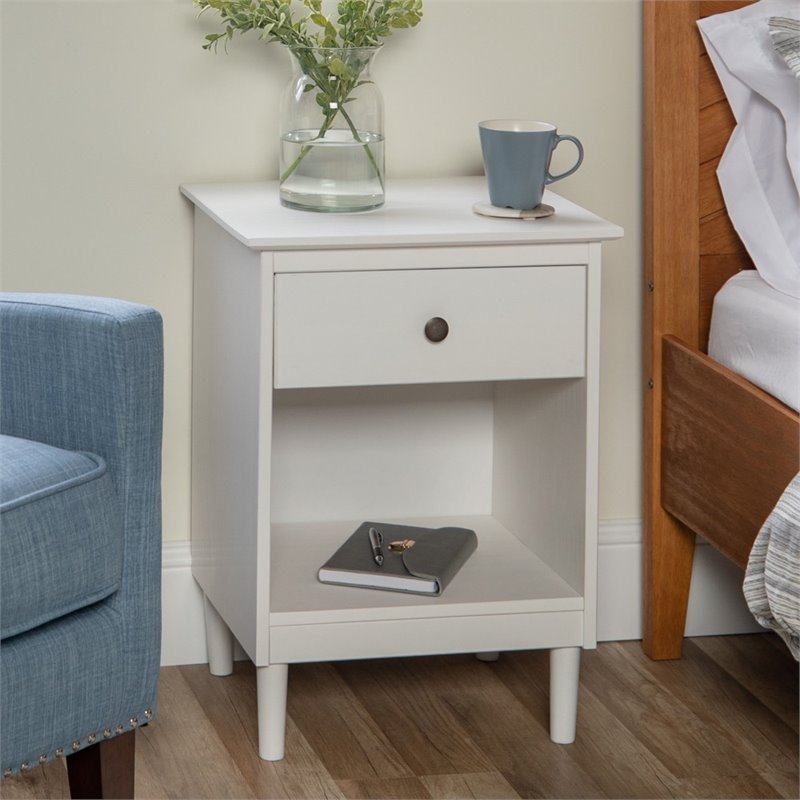 Home Square 1 Drawer Solid Wood Nightstand Set in White (Set of 2)