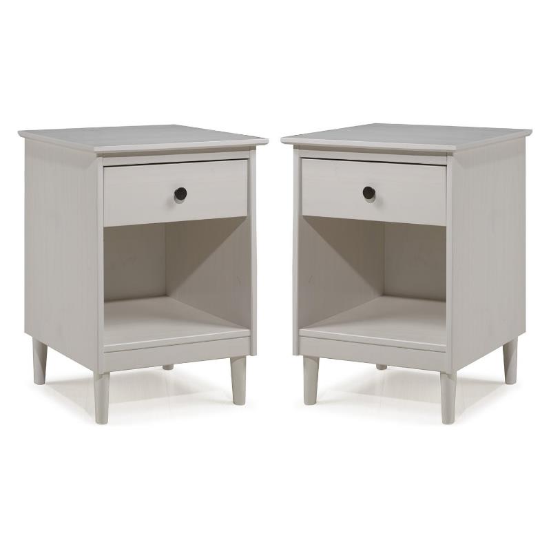 Home Square 1 Drawer Solid Wood Nightstand Set in White (Set of 2)