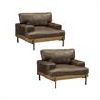 Home Square 2 Piece Leather Accent Chair Set in Oak and Distress Chocolate