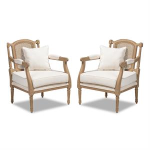 home square 2 piece upholstered wood armchair set in whitewashed and ivory