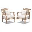 Home Square 2 Piece Wood and Rattan Accent Chair Set in Whitewashed Oak