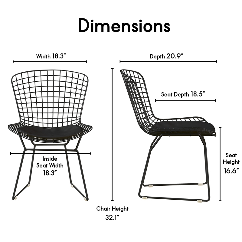 Home Square 2 Piece Wire Dining Side Chair Set in Noir Black