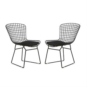 Home Square 2 Piece Wire Dining Side Chair Set in Noir Black
