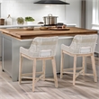 Home Square Transitional Beige 2 Piece Flat Rope Wood Frame Counter Stool Set
