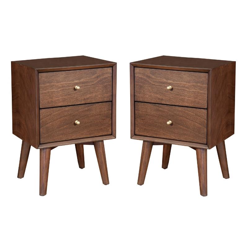 Home Square 2 Drawer Wood Nightstand Set in Walnut Brown (Set of 2)