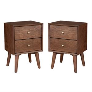 Home Square 2 Drawer Wood Nightstand Set in Walnut Brown (Set of 2)