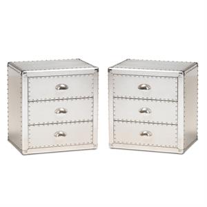 home square armel metal 3-drawer nightstand set in silver (set of 2)