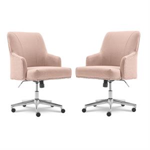 home square 2 piece twill fabric home office chair set in blush - pink