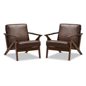 home square 2 piece faux leather accent arm chair set in brown