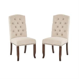 Home Square 2 Piece Tufted Linen Fabric Dining Chair Set in Cream