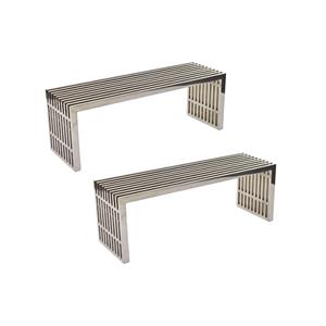 Home Square 2 Piece 46.5&quot Height Metal Dining Bench Set in Silver