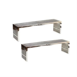 Home Square 2 Piece 60&quot Metal Dining Bench Set in Silver