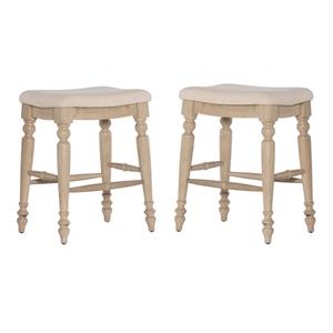 Home Square 2 Piece Backless Wood Counter Stool Set in White Wash