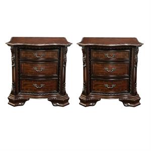 cheston traditional 3 drawer solid wood nightstand in brown cherry set of 2
