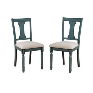 Home Square 2 Piece Wood Dining Side Chairs Set in Teal Blue