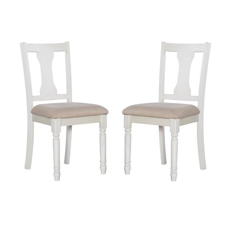 Home Square 2 Piece Wood Dining Side Chairs Set in White and Tan