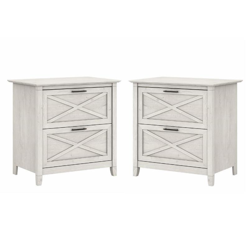 Home Square 2 Drawer Lateral Wood Filing Cabinet Set in White Oak (Set of 2)