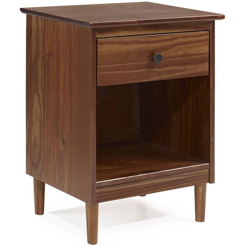 Home Square 2 Piece Solid Wood Nightstand Set with Drawer in Walnut
