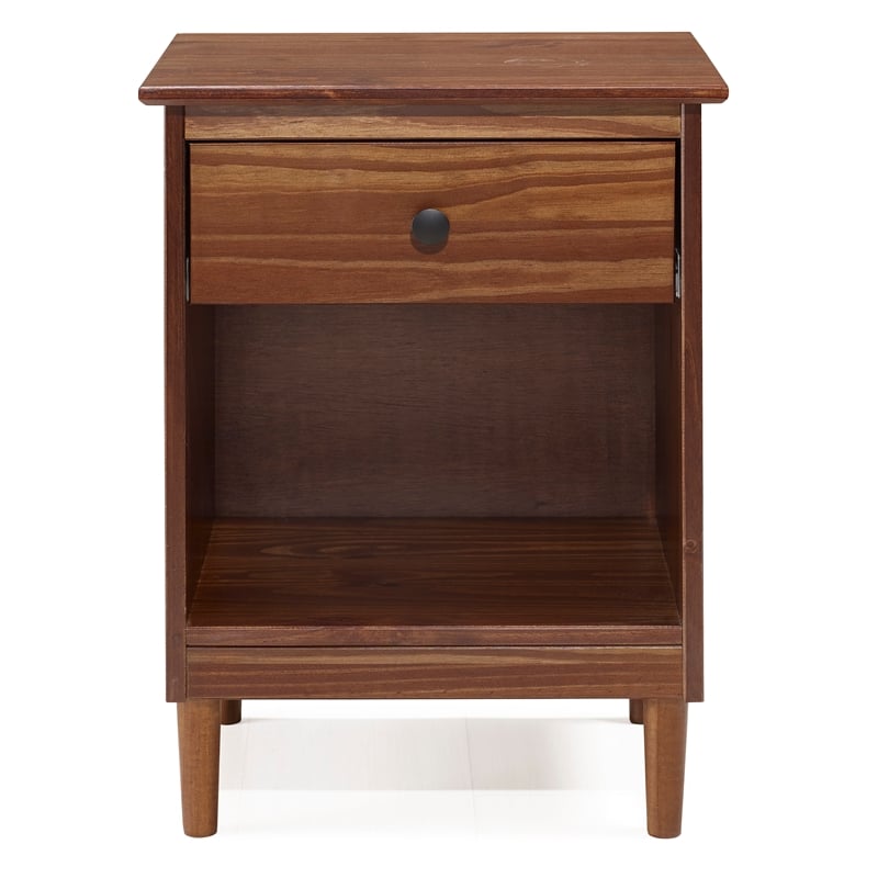 Home Square 2 Piece Solid Wood Nightstand Set with Drawer in Walnut