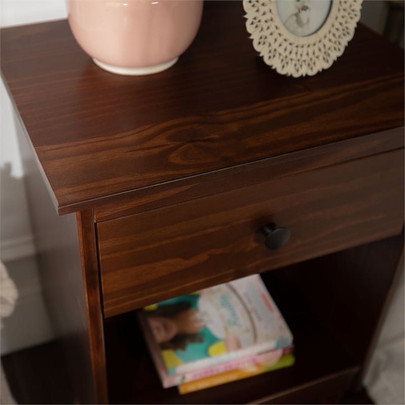 Home Square 2 Piece Solid Wood Nightstand Set with Drawer in Walnut