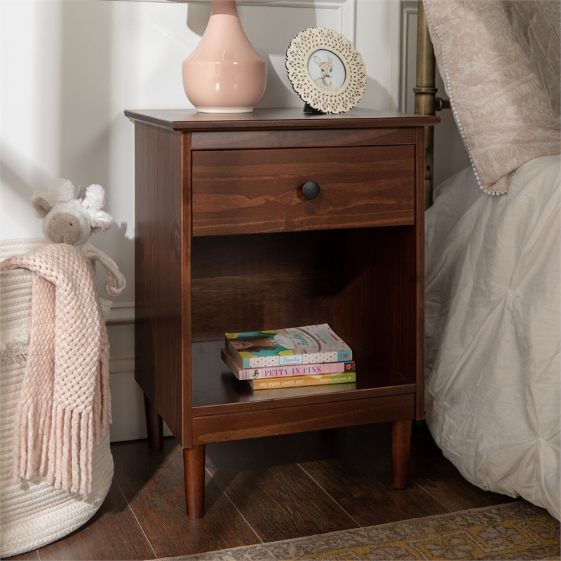 Home Square 2 Piece Solid Wood Nightstand Set with Drawer in Walnut