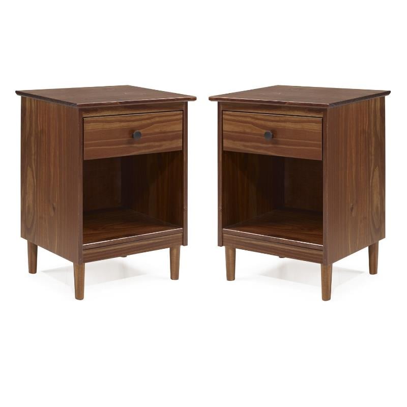Home Square 2 Piece Solid Wood Nightstand Set with Drawer in Walnut