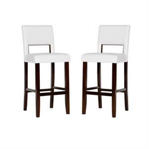 Home Square 30&quot Height Wood Bar Stool Set in White (Set of 2)