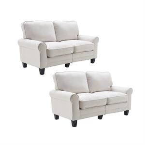 Home Square 2 Piece Polyester Fabric Loveseat Set in Cream White