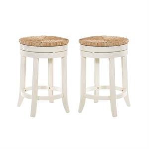 home square 2 piece swivel rush seat counter stool set in antique white