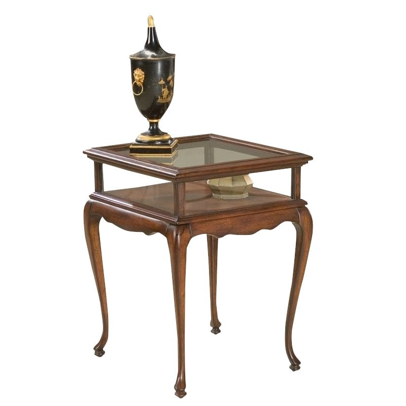 Home Square 2 Piece Traditional Curio Table Set in Plantation Cherry