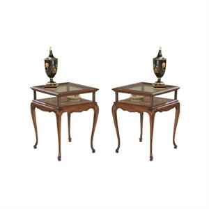 Home Square 2 Piece Traditional Curio Table Set in Plantation Cherry