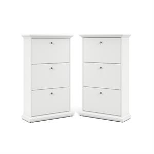 home square 3 drawer wood shoe cabinet set in white (set of 2)