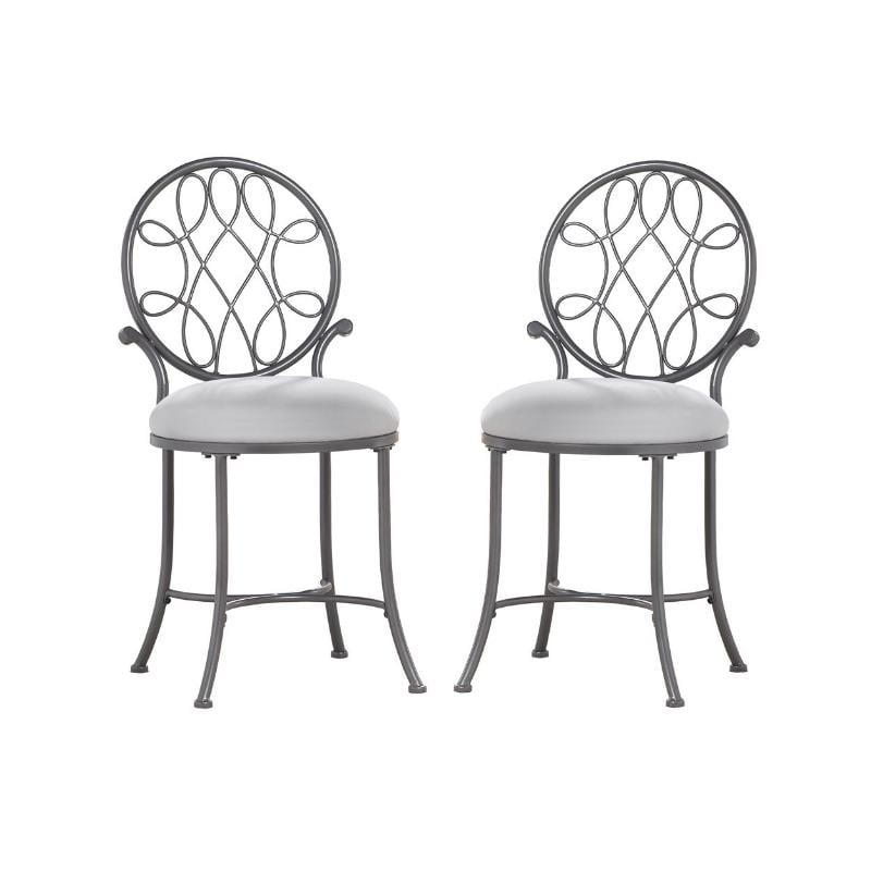 Home Square 2 Piece Metal Vanity Stool Set in Metallic Gray