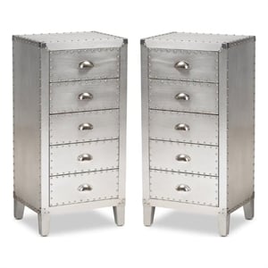 Home Square 2 Piece 5-Drawer Metal Accent Chest Set in Silver