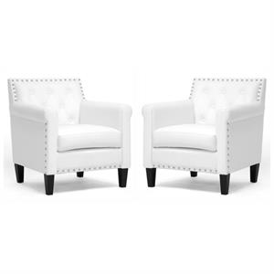 home square 2 piece tufted faux leather club chair set in white