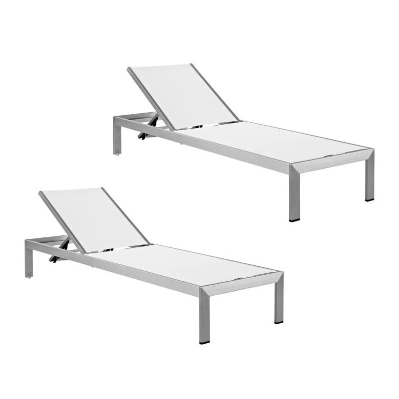 Home Square 2 Piece Aluminum Mesh Patio Chaise Lounge Set in Silver/White