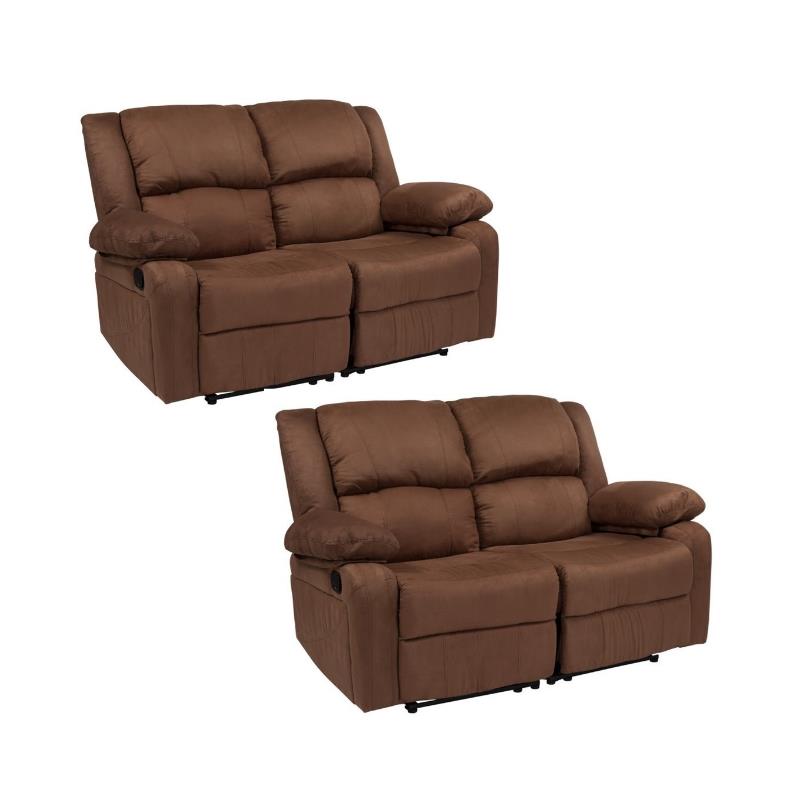 Home Square 2 Piece Reclining Microfiber Upholstery Loveseat Set in Brown