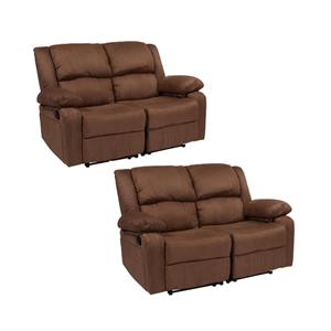 Home Square 2 Piece Reclining Microfiber Upholstery Loveseat Set in Brown
