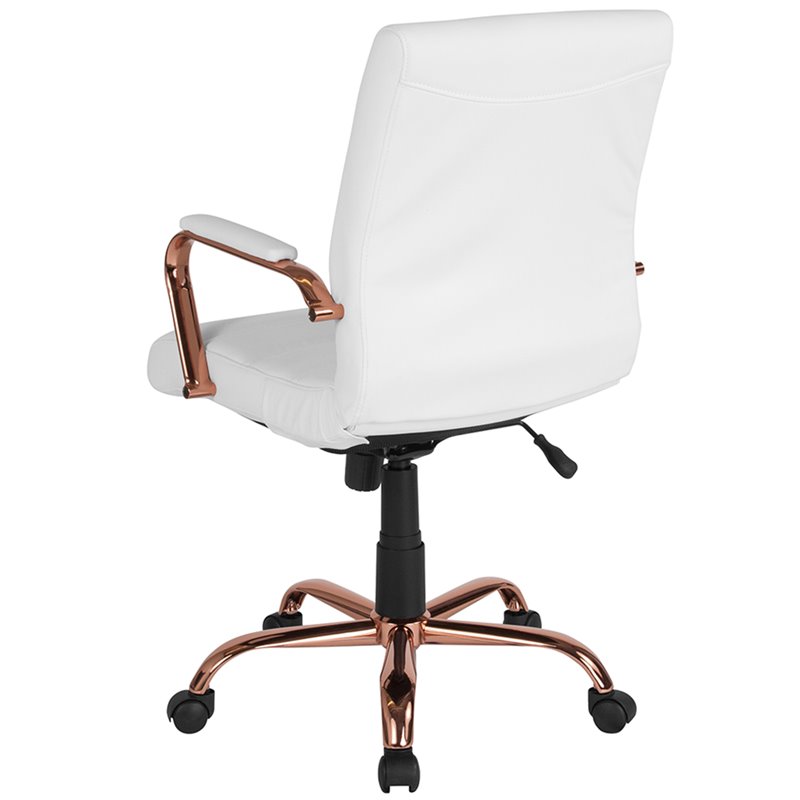 Home Square 2 Piece Mid Back Leather Office Chair Set in White and Rose Gold