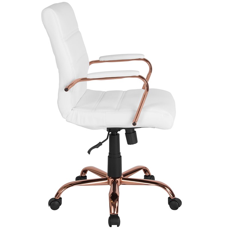 Home Square 2 Piece Mid Back Leather Office Chair Set in White and Rose Gold