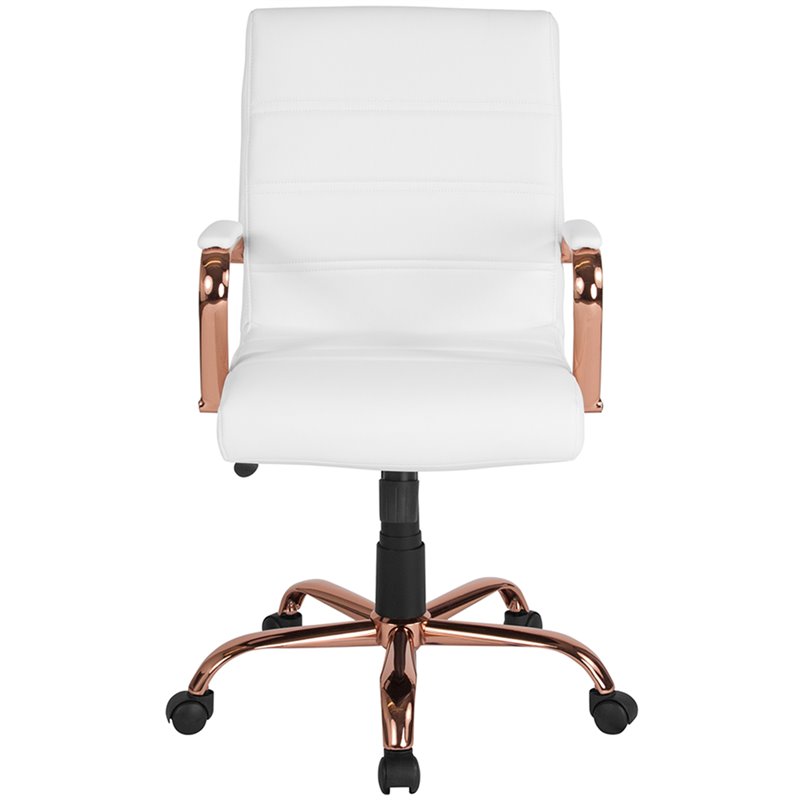 Home Square 2 Piece Mid Back Leather Office Chair Set in White and Rose Gold