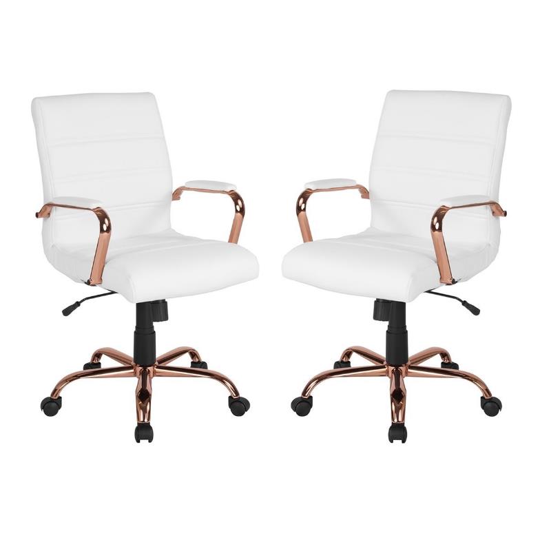 Home Square 2 Piece Mid Back Leather Office Chair Set in White and Rose Gold