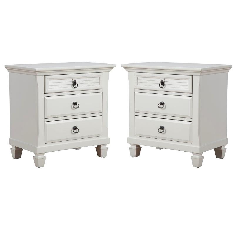 Home Square 3 Drawer Wood Nightstand Set in White (Set of 2)