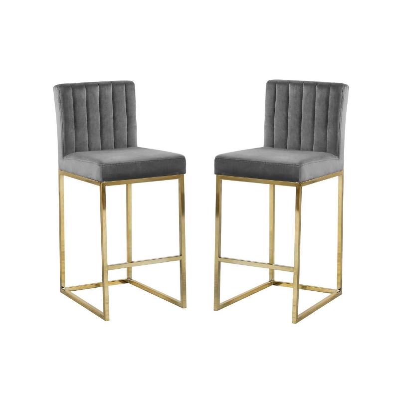 Home Square 2 Piece Upholstered Velvet Counter Stool Set in Gray