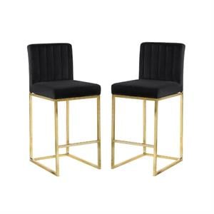 Home Square 2 Piece Upholstered Velvet Counter Stool Set in Black