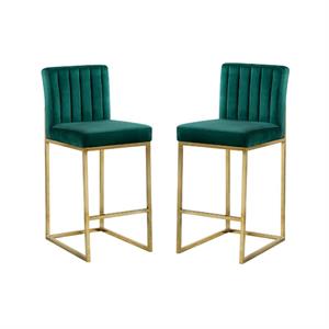 Home Square 2 Piece Upholstered Velvet Counter Stool Set in Green