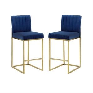 Home Square 2 Piece Upholstered Velvet Counter Stool Set in Navy