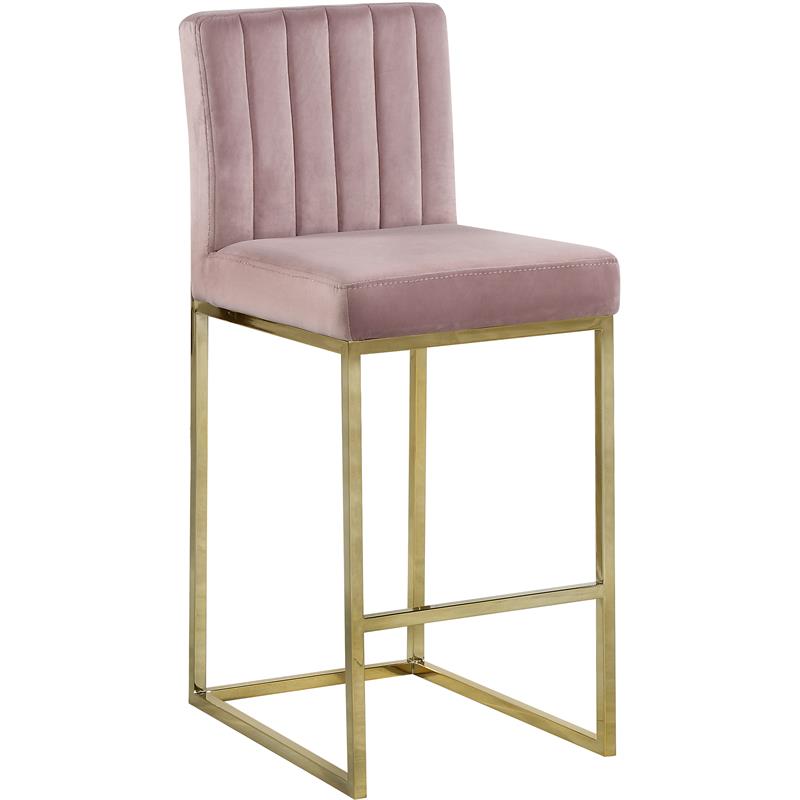 Home Square 2 Piece Upholstered Velvet Counter Stool Set in Pink