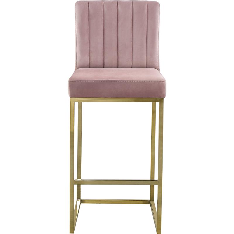 Home Square 2 Piece Upholstered Velvet Counter Stool Set in Pink